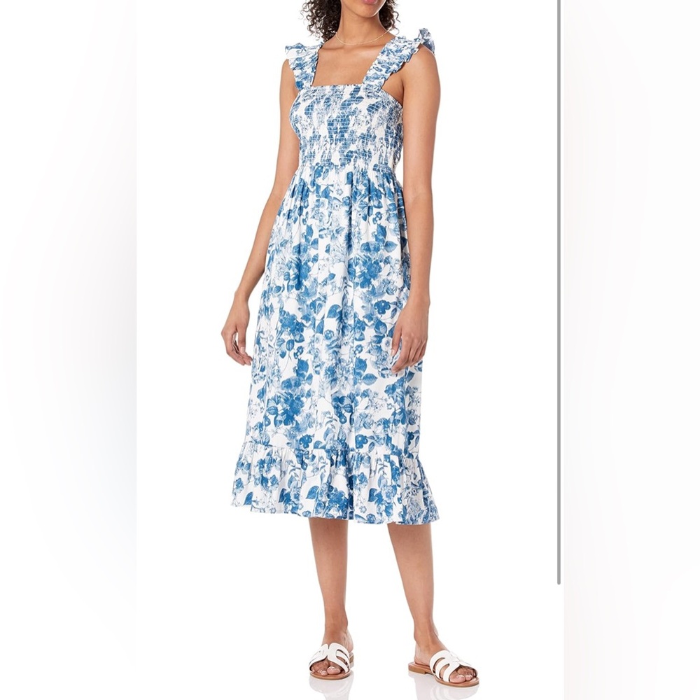 The Drop Women's Kimi Ruffled Shoulder Smocked Midi Dress